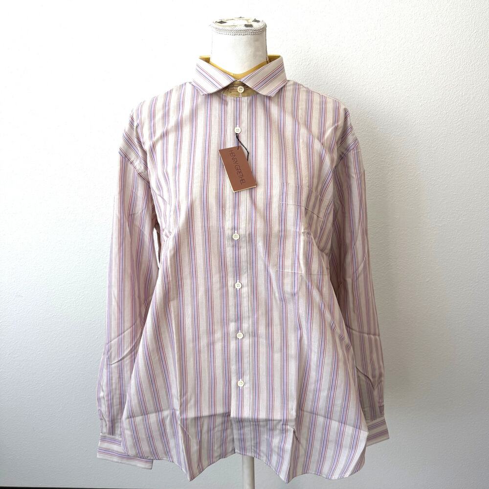 Henry Grethel Men's Button-Up Long Sleeved Striped Collared Dress Shirt XL 17-34